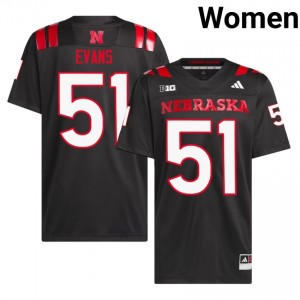 Justin Evans NU Huskers #51 University Football Jersey 2026-27 Women Black Adidas Swingman 24744925