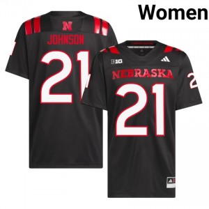 Emmett Johnson #21 Nebraska Huskers Black Women Football College Jersey 2026-2027 Stitched 80111424