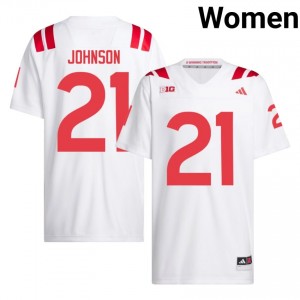 Nebraska Cornhuskers Emmett Johnson #21 White Women Football Gameday Jersey Officially Licensed NCAA 31693242