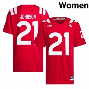 Emmett Johnson Nebraska #21 University Football Jersey 2026-27 Women Scarlet Adidas Swingman 48795630